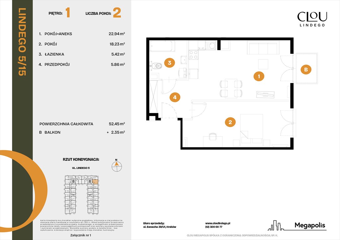 Nowe mieszkanie dwupokojowe Clou Lindego Kraków, Lindego 5  52m2 Foto 1