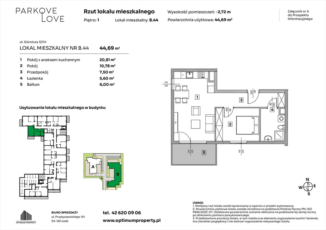 Nowe mieszkanie dwupokojowe PARKOVE LOVE Łódź, Bałuty-Doły, ul. Górnicza 12/14  45m2 Foto 1