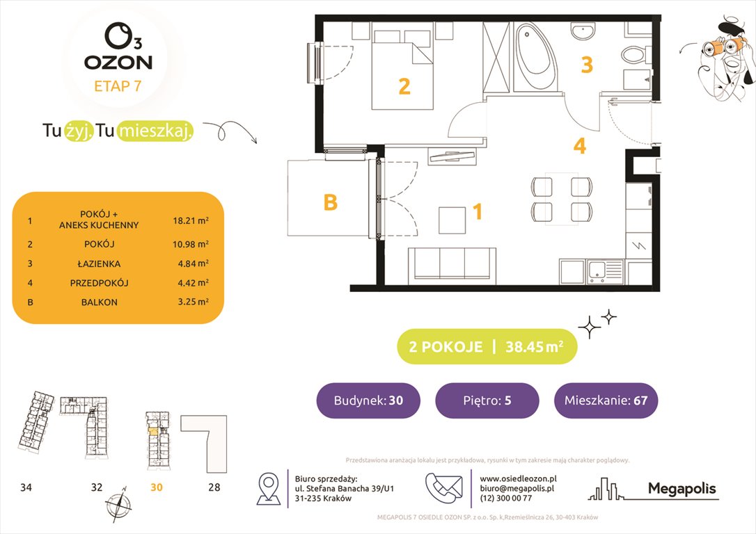 Nowe mieszkanie dwupokojowe Osiedle Ozon etap 7 Kraków, Prądnik Biały, Banacha 28-34  38m2 Foto 1