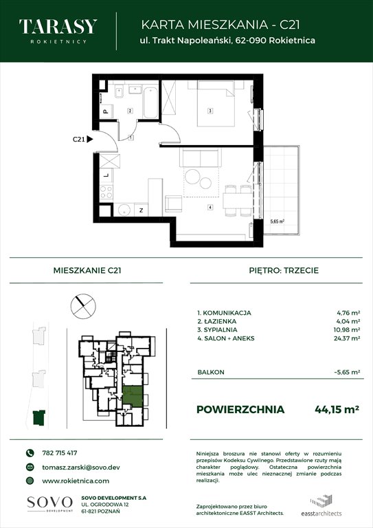 Nowe mieszkanie dwupokojowe Tarasy Rokietnicy Rokietnica, Trakt Napoleoński  41m2 Foto 1