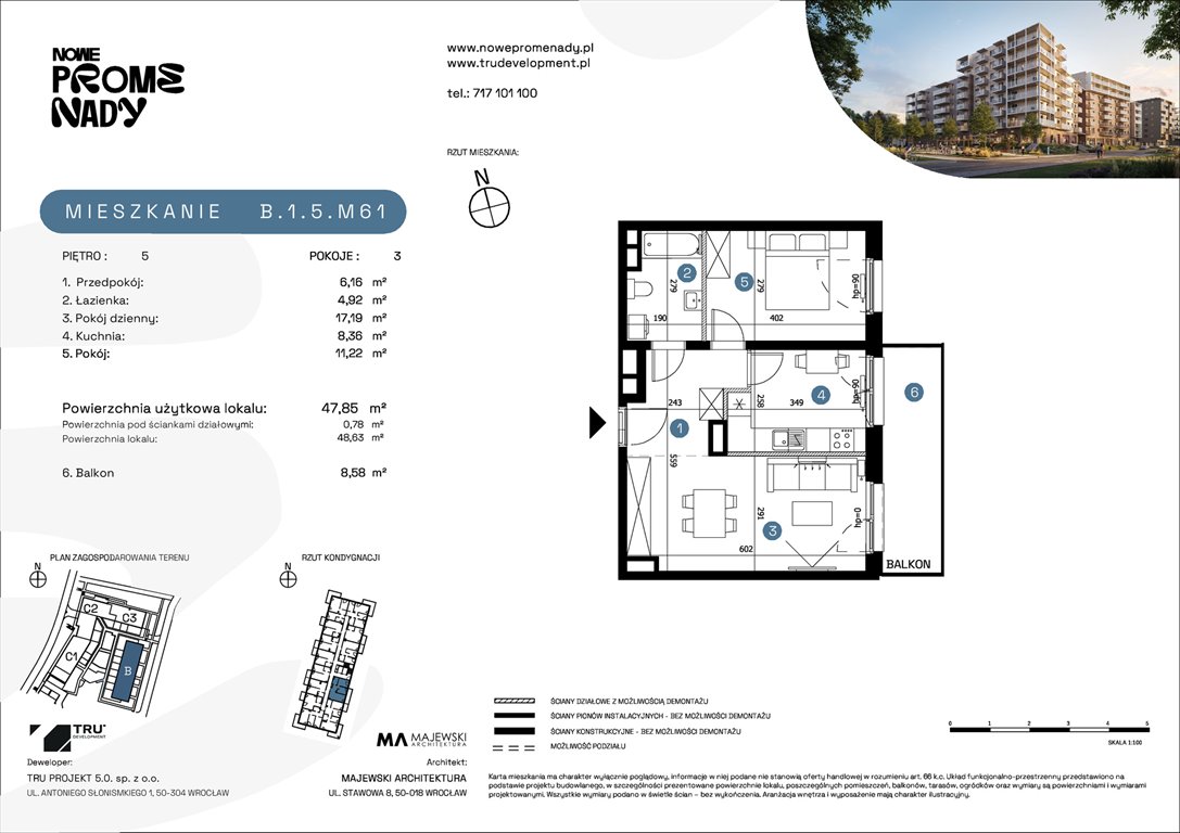 Nowe mieszkanie dwupokojowe Nowe Promenady Wrocław, Kleczków, ul. Czochralskiego/ Miłosza  48m2 Foto 1