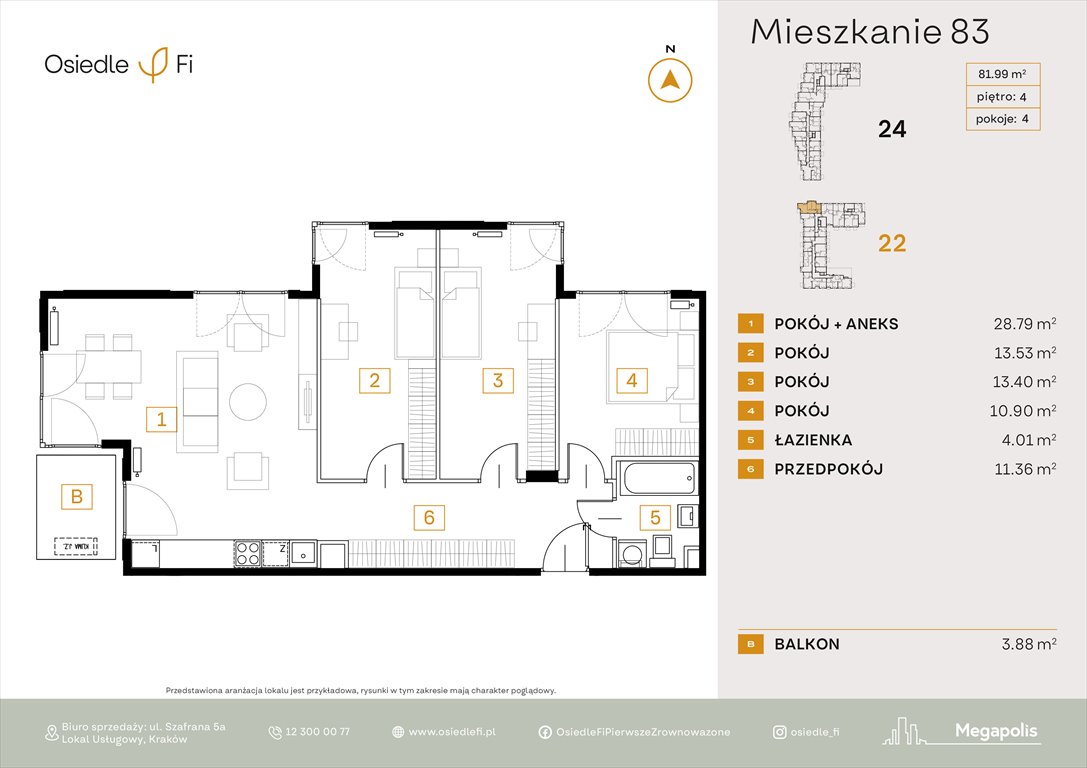 Nowe mieszkanie czteropokojowe  Osiedle FI 3 Kraków, Rzemieślnicza 22-24  82m2 Foto 1
