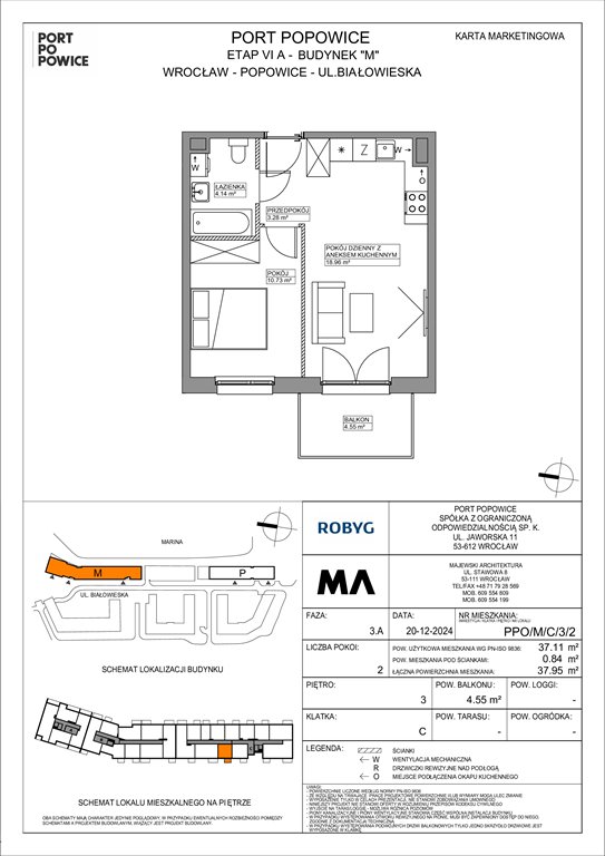 Nowe mieszkanie dwupokojowe Port Popowice Wrocław, Fabryczna, Białowieska 91a  37m2 Foto 1