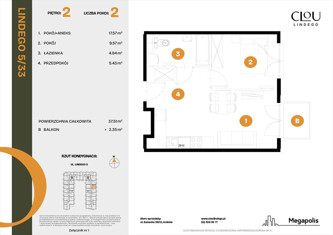 Nowe mieszkanie dwupokojowe Clou Lindego Kraków, Lindego 5  38m2 Foto 1