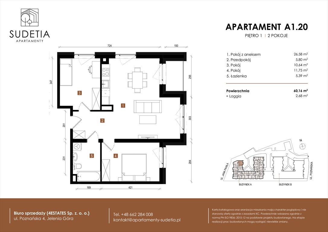 Nowe mieszkanie trzypokojowe APARTAMENTY SUDETIA Jelenia Góra, POZNAŃSKA 4  60m2 Foto 1