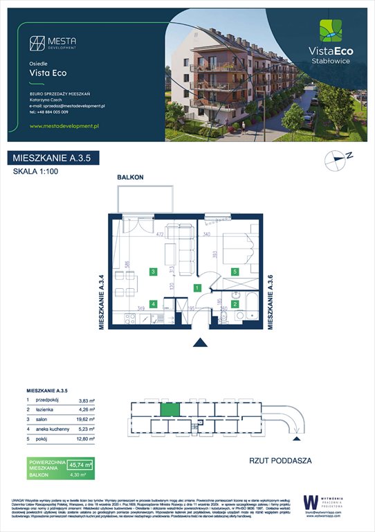 Nowe mieszkanie dwupokojowe Vista Eco budynek A Wrocław, Fabryczna, Łomnicka  46m2 Foto 1