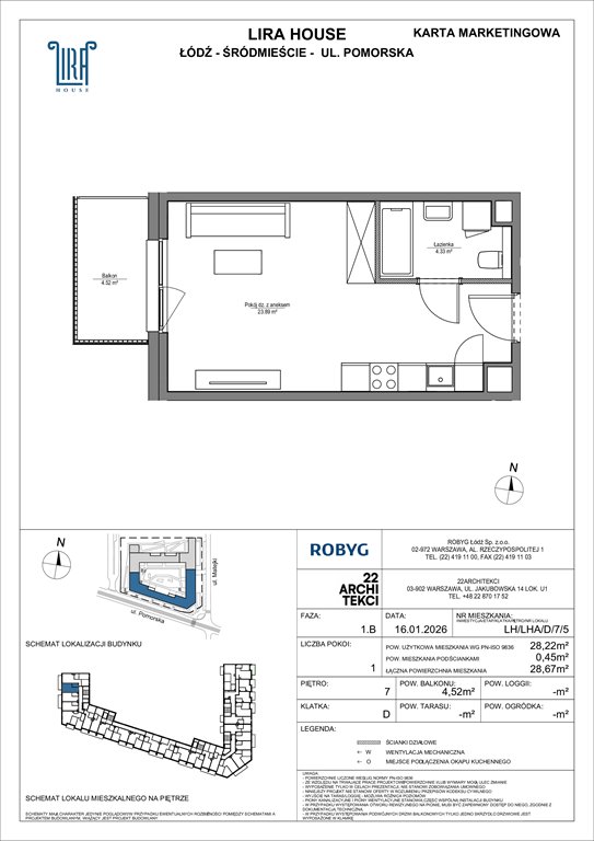 Nowa kawalerka Lira House Łódź, Pomorska 108  28m2 Foto 1