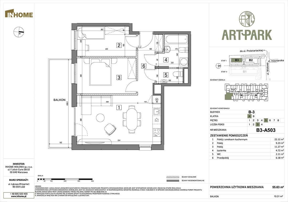 Nowe mieszkanie trzypokojowe ArtPark Łódź, Polesie, Wołowa 4A  56m2 Foto 1