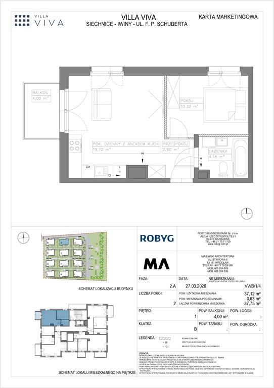 Nowe mieszkanie dwupokojowe VILLA VIVA Wrocław, Iwiny, ul. Franza Petera Schuberta  37m2 Foto 1
