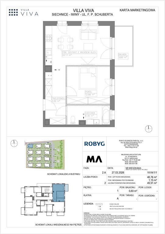 Nowe mieszkanie dwupokojowe VILLA VIVA Wrocław, Iwiny, ul. Franza Petera Schuberta  49m2 Foto 1