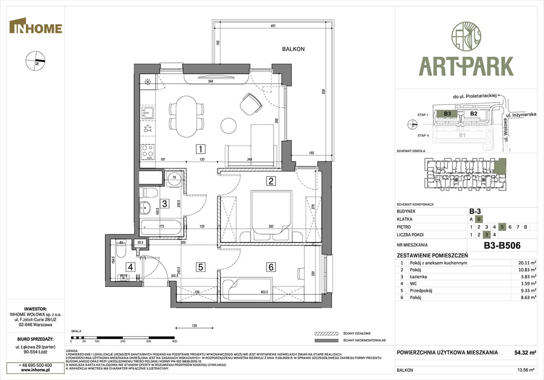 Nowe mieszkanie dwupokojowe ArtPark Łódź, Polesie, Wołowa 4A  54m2 Foto 1