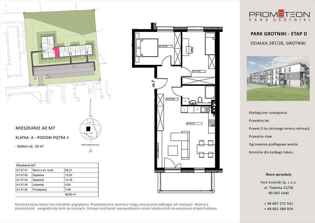 Nowe mieszkanie trzypokojowe PARK GROTNIKI Grotniki, Prometeusza  67m2 Foto 1
