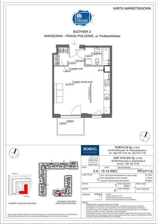 Nowa kawalerka Praga Piano Warszawa, Praga Południe, Podskarbińska  32m2 Foto 1