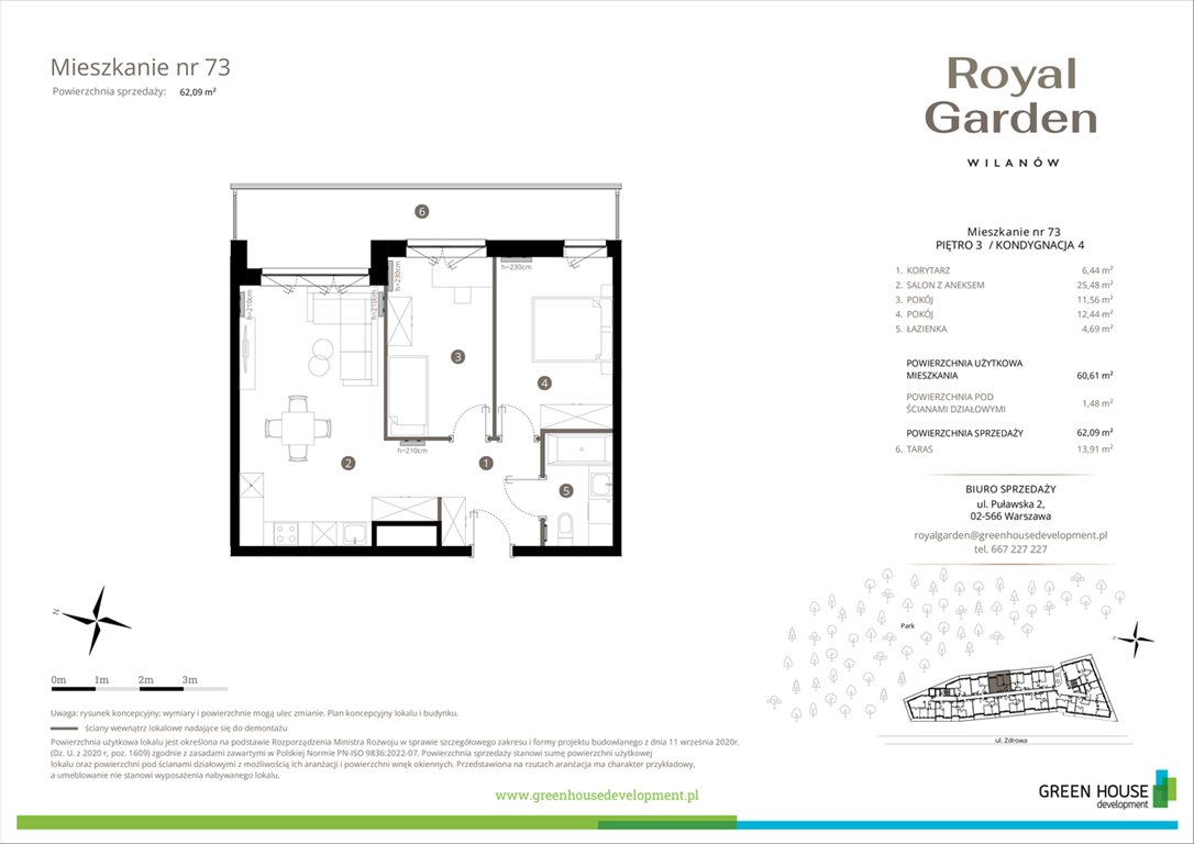 Nowe mieszkanie trzypokojowe Royal Garden Wilanów Warszawa, Wilanów, Zdrowa 2  61m2 Foto 1