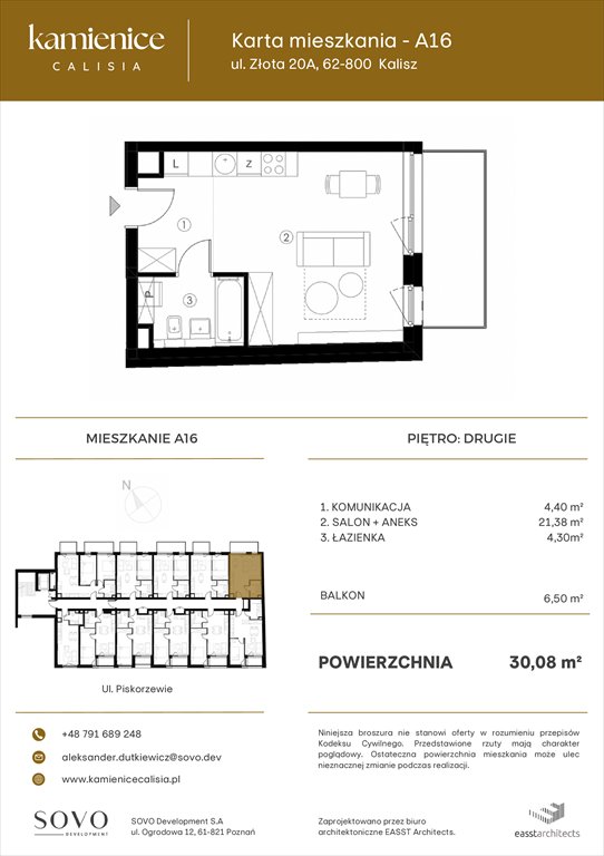 Nowa kawalerka Kamienice Calisia Kalisz, UL. ZŁOTA 20 A  30m2 Foto 1