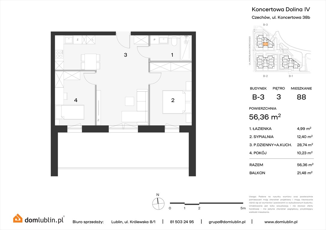 Nowe mieszkanie trzypokojowe Koncertowa Dolina Lublin, Choiny, Koncertowa  56m2 Foto 1