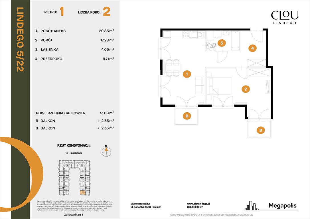 Nowe mieszkanie dwupokojowe Clou Lindego Kraków, Lindego 5  52m2 Foto 1