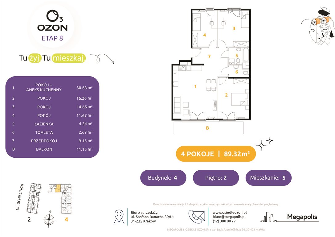 Nowe mieszkanie czteropokojowe  Osiedle Ozon etap 8 Kraków, Prądnik Biały, Schillinga 2-4  89m2 Foto 1