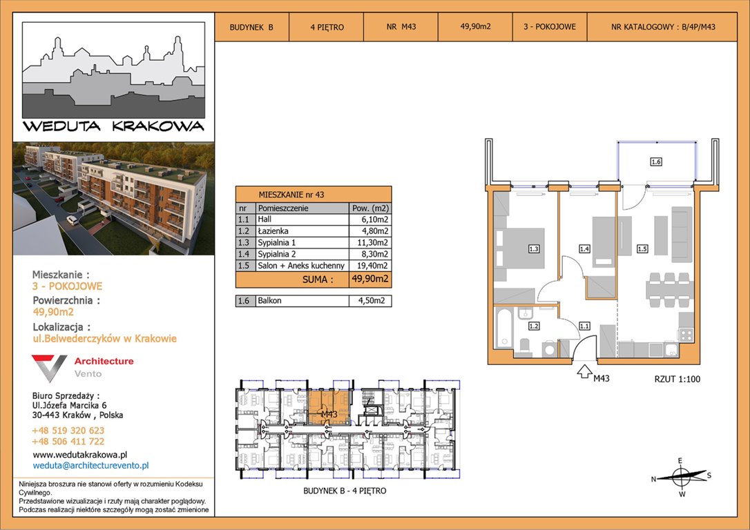 Nowe mieszkanie trzypokojowe Weduta Krakowa Budynek B Kraków, Krowodrza, Papierni Prądnickich 48  50m2 Foto 1