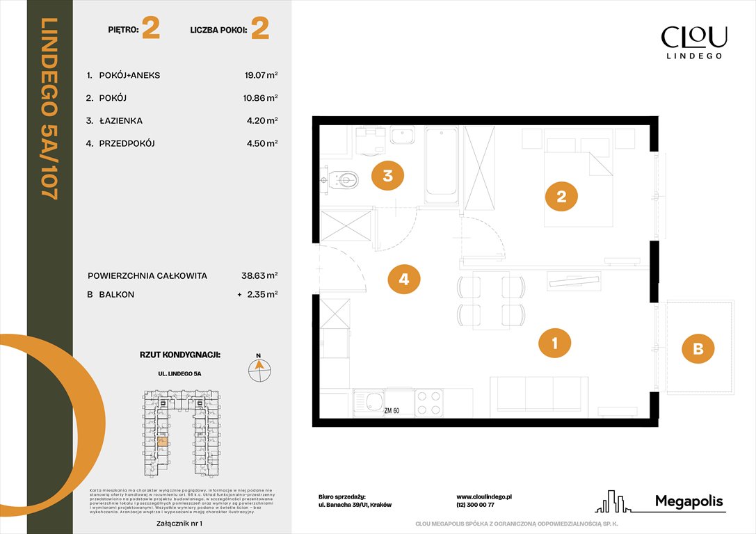 Nowe mieszkanie dwupokojowe Clou Lindego Kraków, Lindego 5a  39m2 Foto 1
