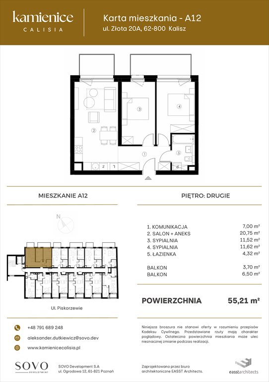 Nowe mieszkanie trzypokojowe Kamienice Calisia Kalisz, UL. ZŁOTA 20 A  55m2 Foto 1