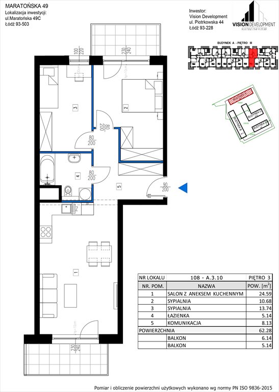 Nowe mieszkanie trzypokojowe Maratońska 49 Nowa Retkinia  Łódź, Retkinia, Maratońska 49C  62m2 Foto 1