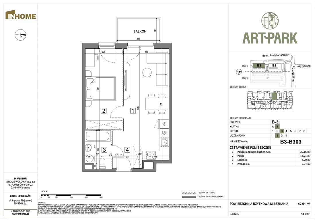 Nowe mieszkanie dwupokojowe ArtPark Łódź, Polesie, Wołowa 4A  43m2 Foto 1
