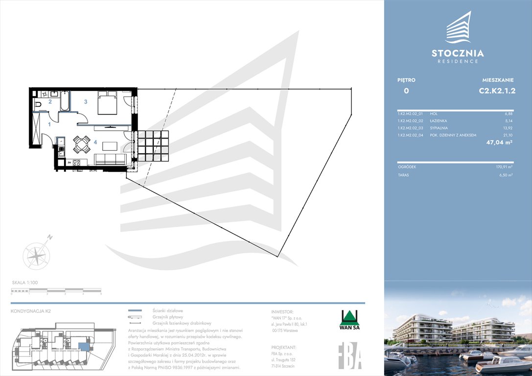 Nowe mieszkanie dwupokojowe Stocznia Residence Radziwie, ul. Popłacińska 42  47m2 Foto 1