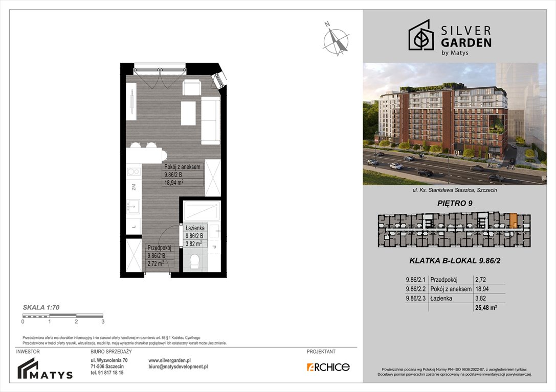 Nowa kawalerka Silver Garden Szczecin, Centrum, al. Wyzwolenia 70 / ul. Staszica 21  25m2 Foto 1