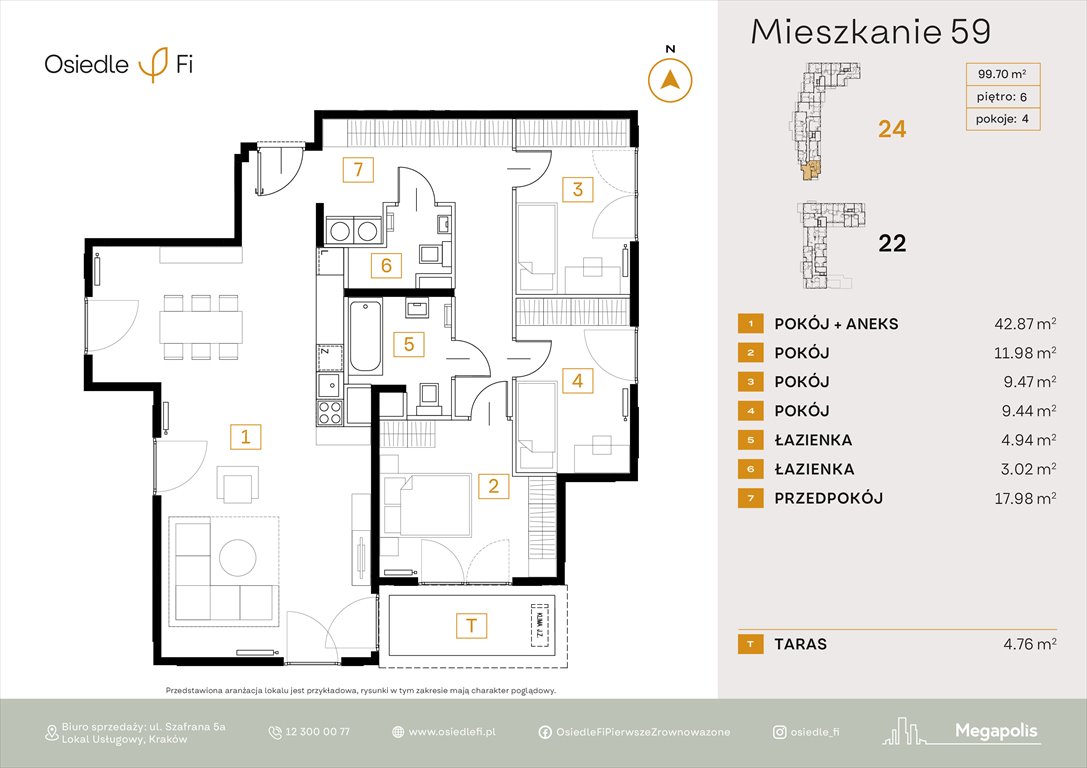 Nowe mieszkanie czteropokojowe  Osiedle FI Kraków, Rzemieślnicza 22-24  100m2 Foto 1