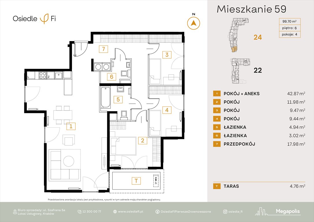 Nowe mieszkanie czteropokojowe  Osiedle FI 3 Kraków, Rzemieślnicza 22-24  100m2 Foto 1