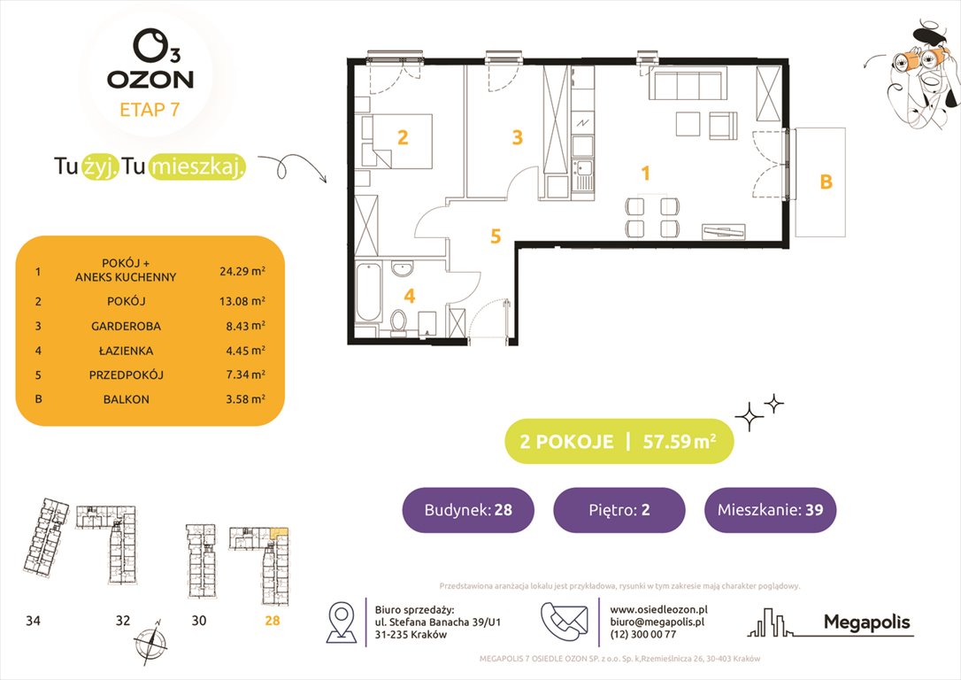 Nowe mieszkanie trzypokojowe Osiedle Ozon etap 7 Kraków, Prądnik Biały, Banacha 28-34  58m2 Foto 1
