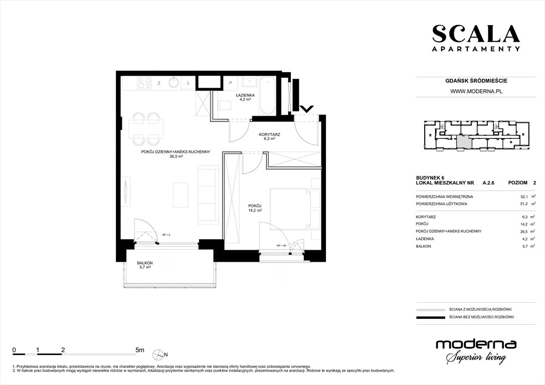 Nowe mieszkanie dwupokojowe Scala Gdańsk, ul. Łąkowa 60  52m2 Foto 1