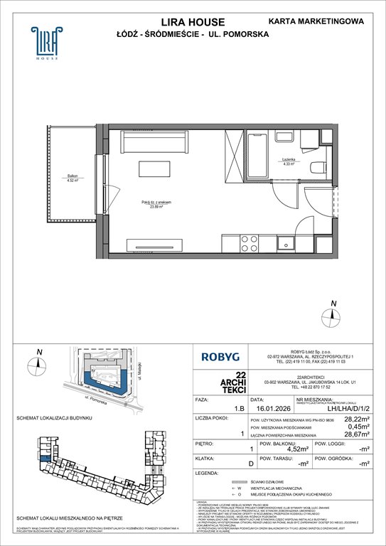 Nowa kawalerka Lira House Łódź, Pomorska 108  28m2 Foto 1