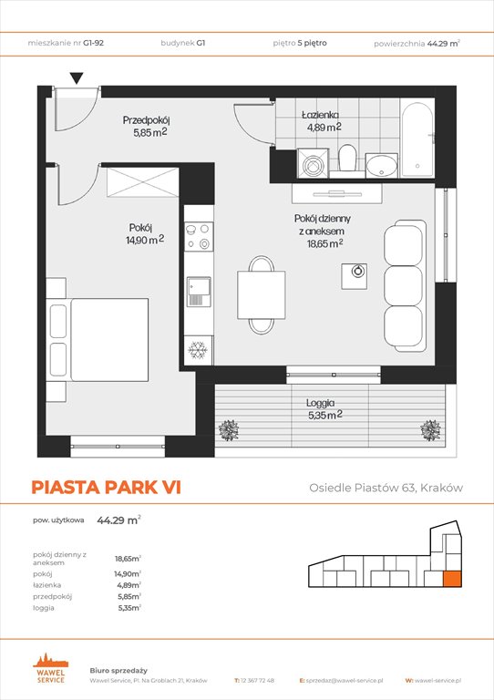 Nowe mieszkanie dwupokojowe PIASTA PARK VI Kraków, Mistrzejowice, Osiedle Piastów 63  44m2 Foto 1