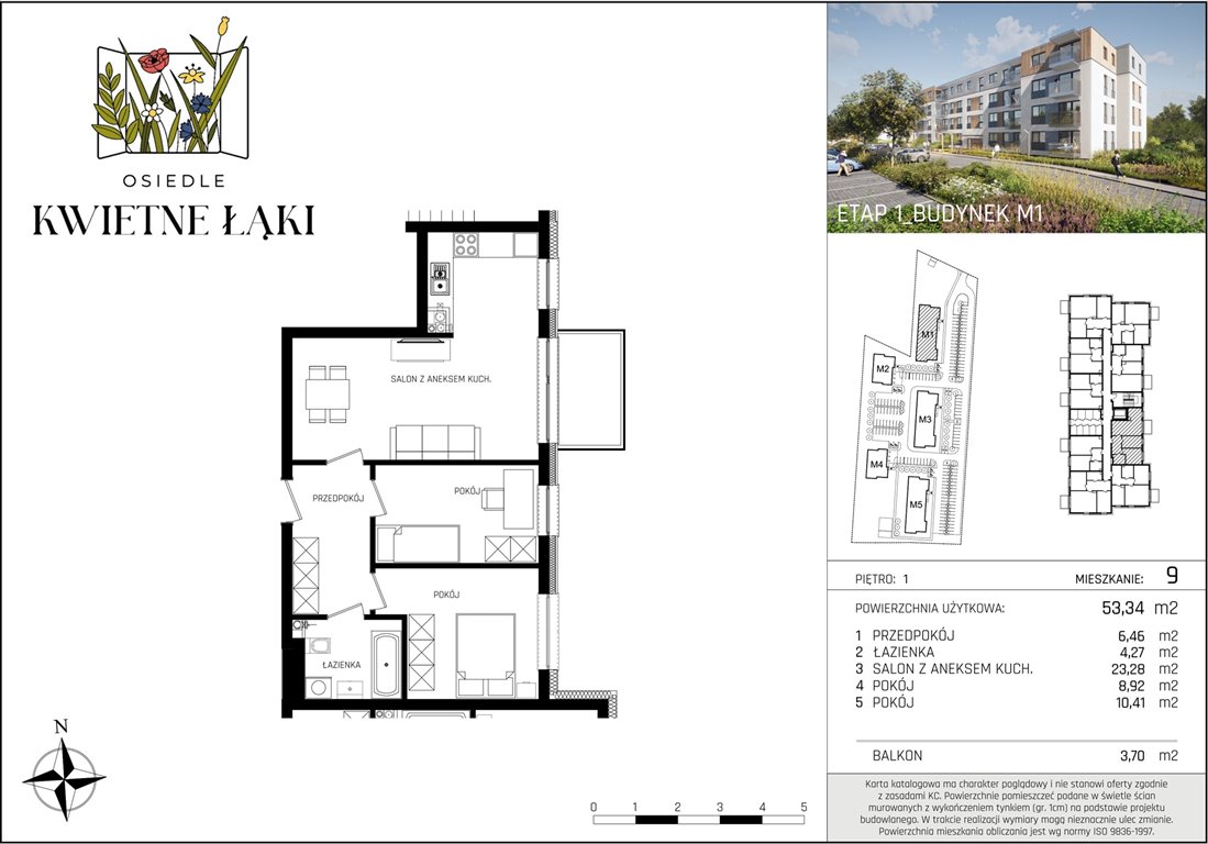 Nowe mieszkanie trzypokojowe Osiedle Kwietne Łąki Poddębice, Targowa 17  53m2 Foto 1