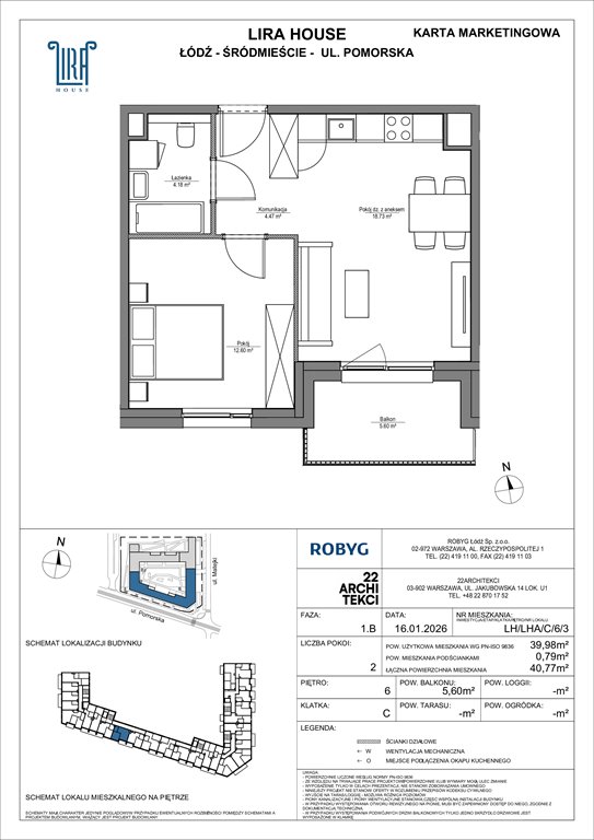 Nowe mieszkanie dwupokojowe Lira House Łódź, Pomorska 108  40m2 Foto 1