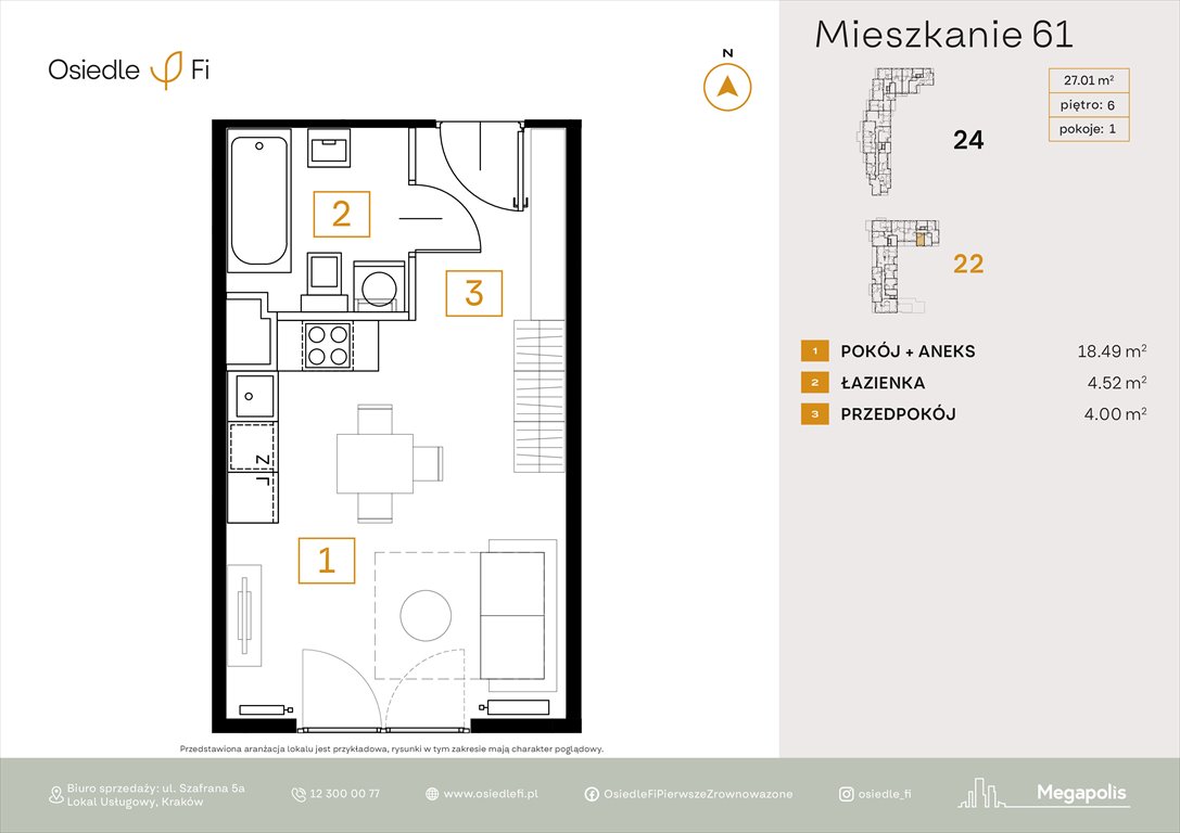 Nowa kawalerka Osiedle FI 3 Kraków, Rzemieślnicza 22-24  27m2 Foto 1