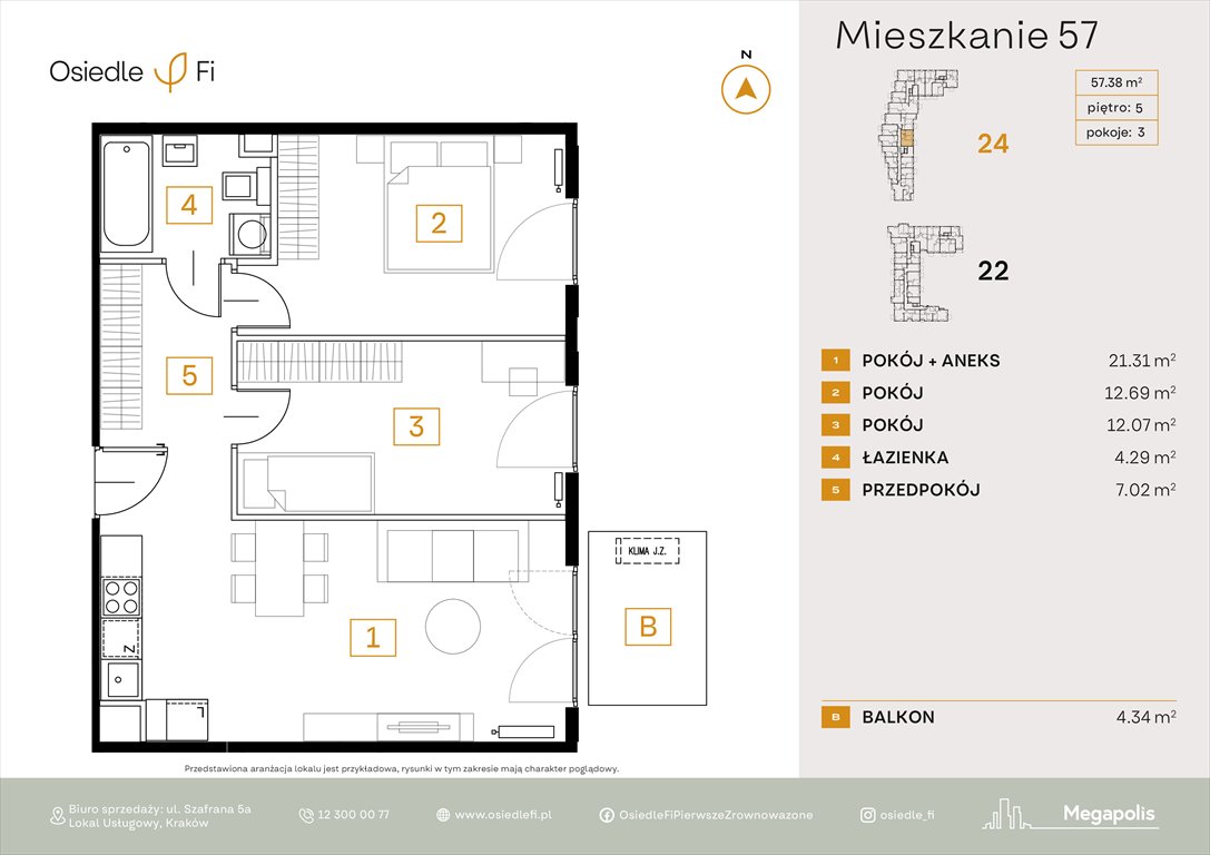 Nowe mieszkanie trzypokojowe Osiedle FI 3 Kraków, Rzemieślnicza 22-24  57m2 Foto 1