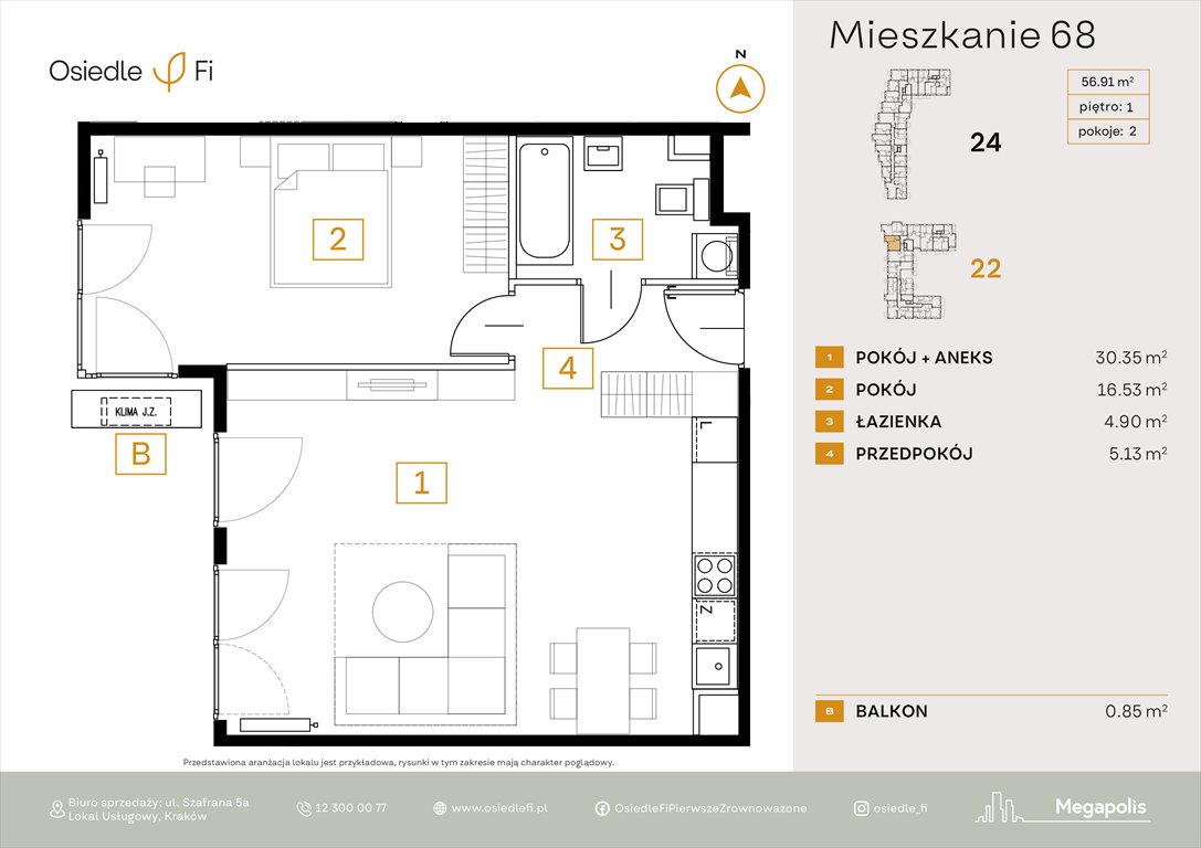 Nowe mieszkanie dwupokojowe Osiedle FI 3 Kraków, Podgórze, Rzemieślnicza 22-24  57m2 Foto 1