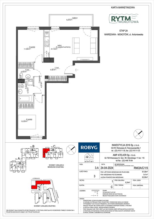 Nowe mieszkanie trzypokojowe Rytm Mokotowa Warszawa, Mokotów, Antoniewska  62m2 Foto 1