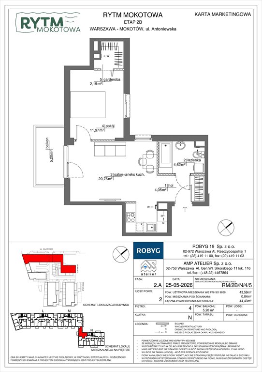Nowe mieszkanie dwupokojowe Rytm Mokotowa Warszawa, Mokotów, Antoniewska 3B  44m2 Foto 1