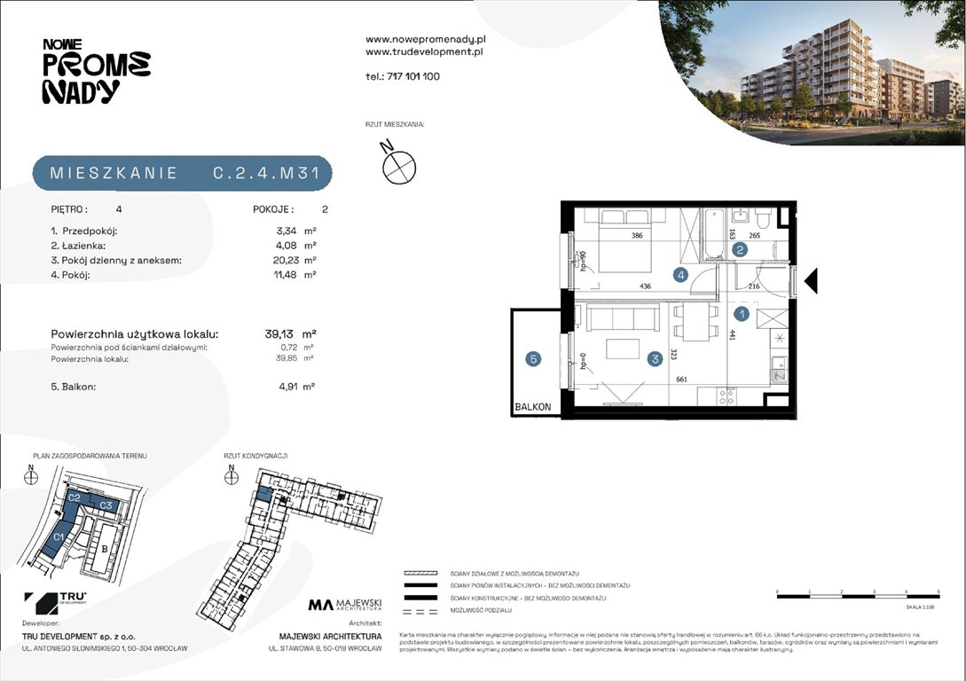 Nowe mieszkanie dwupokojowe Nowe Promenady Wrocław, Kleczków, ul. Czochralskiego/ Miłosza  39m2 Foto 1