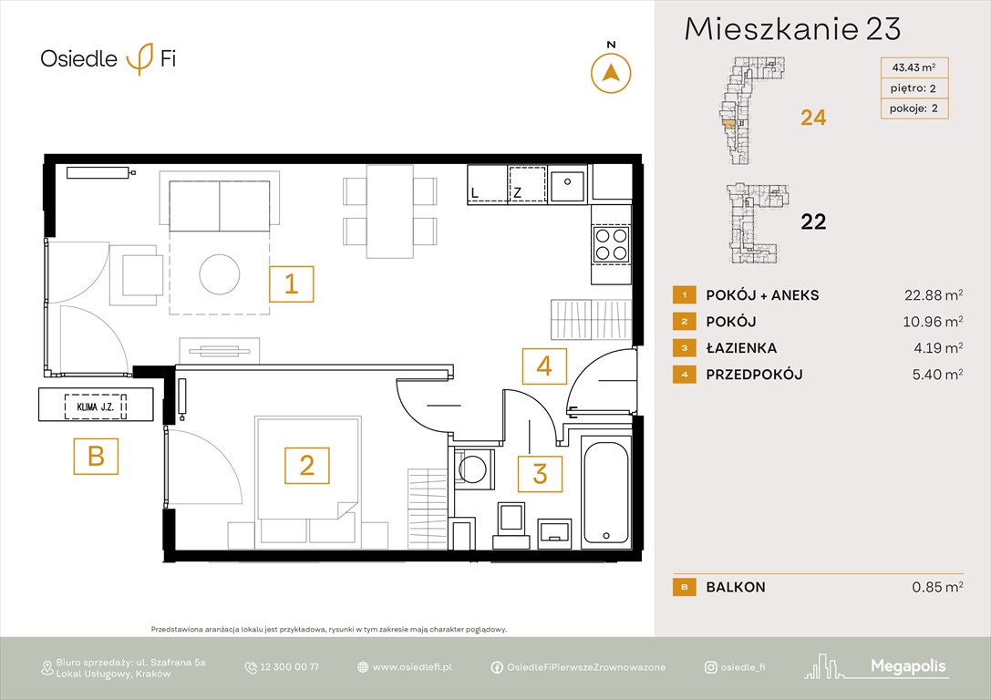 Nowe mieszkanie dwupokojowe Osiedle FI Kraków, Rzemieślnicza 22-24  43m2 Foto 1