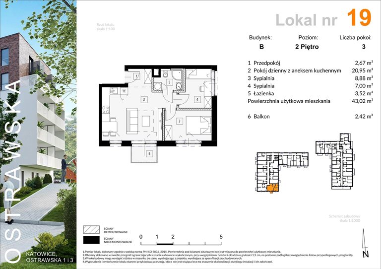 Nowe mieszkanie trzypokojowe OSTRAWSKA 1 Katowice, Ligota, Ostrawska  43m2 Foto 2