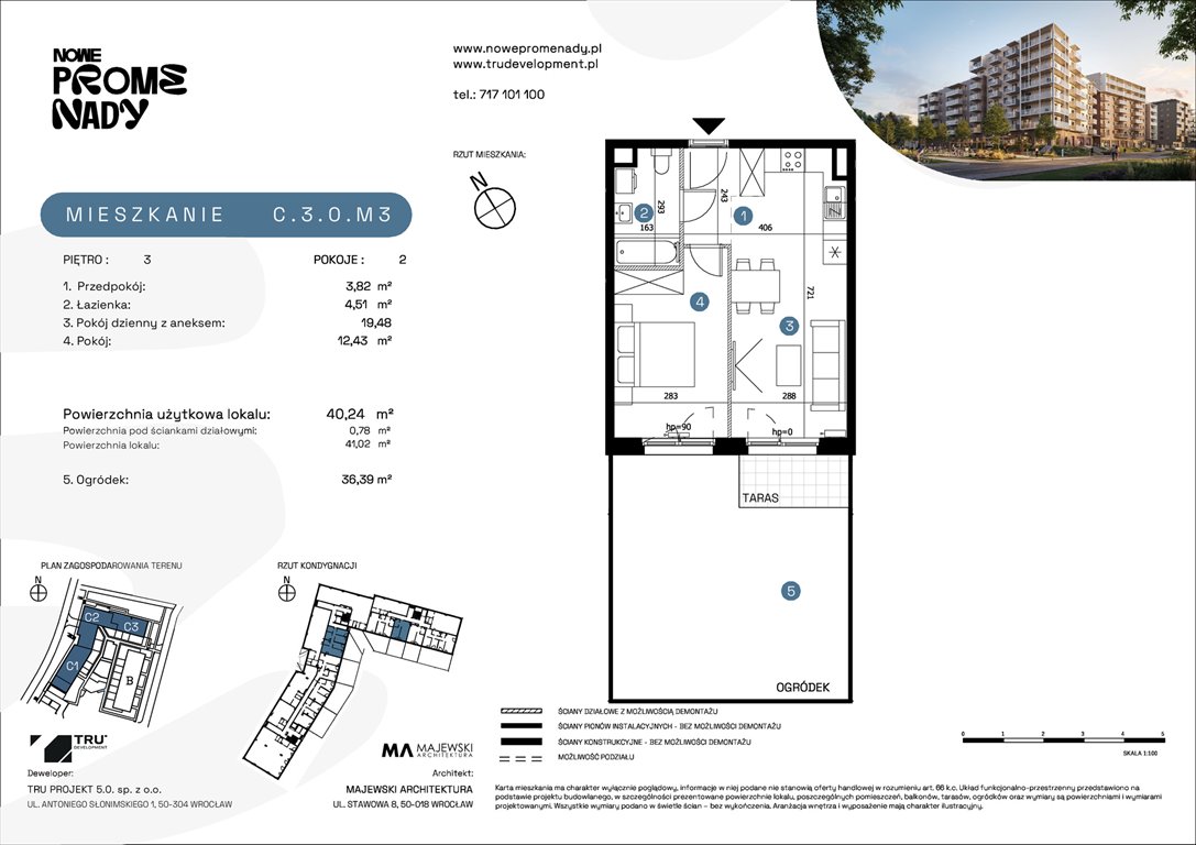 Nowe mieszkanie dwupokojowe Nowe Promenady Wrocław, Kleczków, ul. Czochralskiego/ Miłosza  40m2 Foto 1