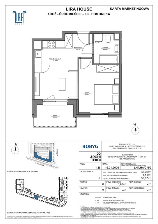 Nowe mieszkanie dwupokojowe Lira House Łódź, Pomorska 108  36m2 Foto 1