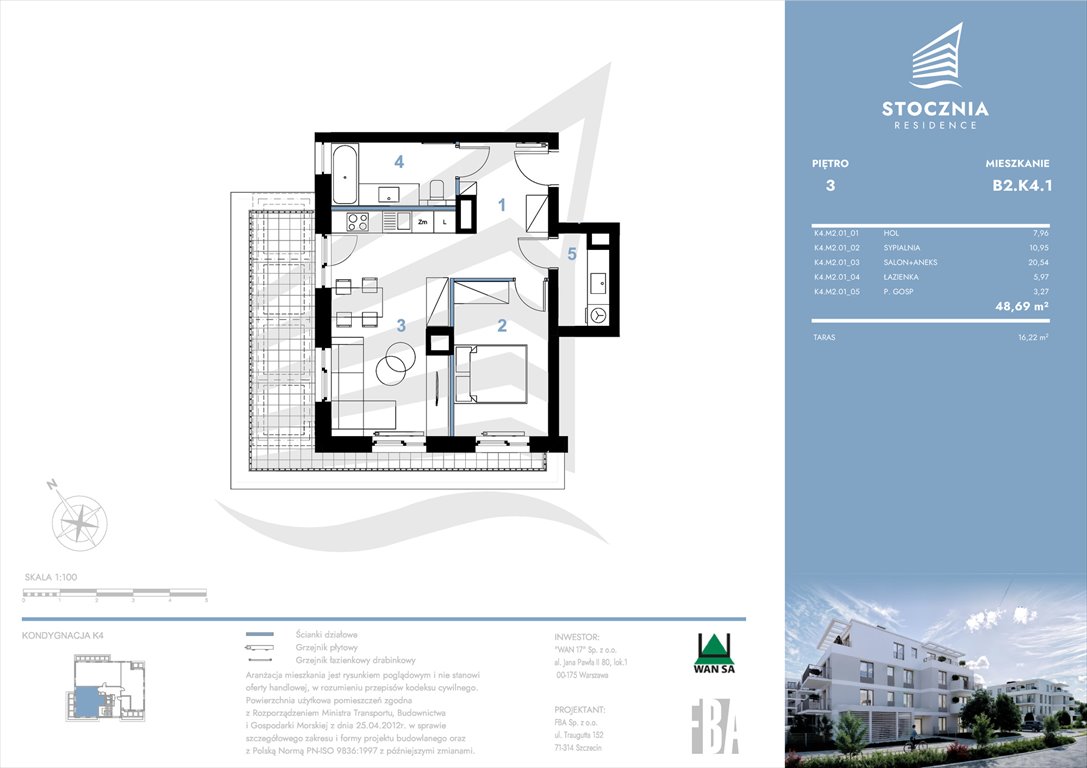 Nowe mieszkanie dwupokojowe Stocznia Residence Radziwie, ul. Popłacińska 42  49m2 Foto 1