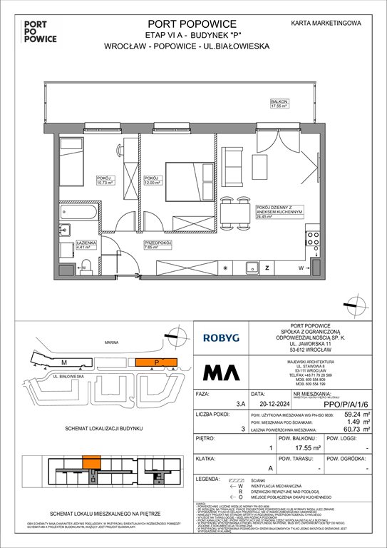 Nowe mieszkanie trzypokojowe Port Popowice Wrocław, Fabryczna, Białowieska 91a  59m2 Foto 1