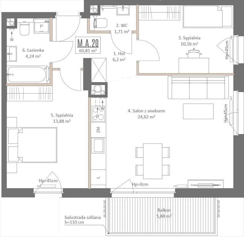 Nowe mieszkanie trzypokojowe Botanika Gdańsk, Osowa, Izydy  61m2 Foto 1